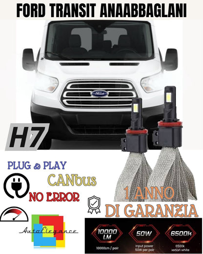 KIT LAMPADE H7 LED ANABBAGLIANTE FORD TRANSIT 6000K 6400 LUMEN CANBUS