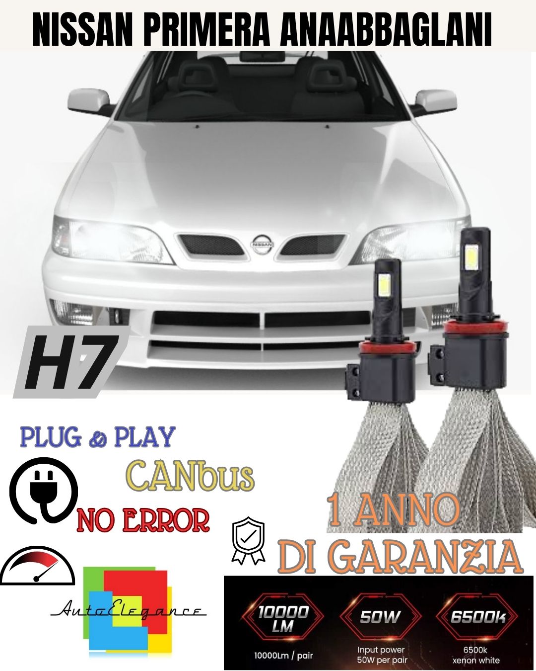 KIT LED H7 CANBUS PER NISSAN PRIMERA 6000K 6400 LUMEN NO ERROR ANABBAGLIANTE