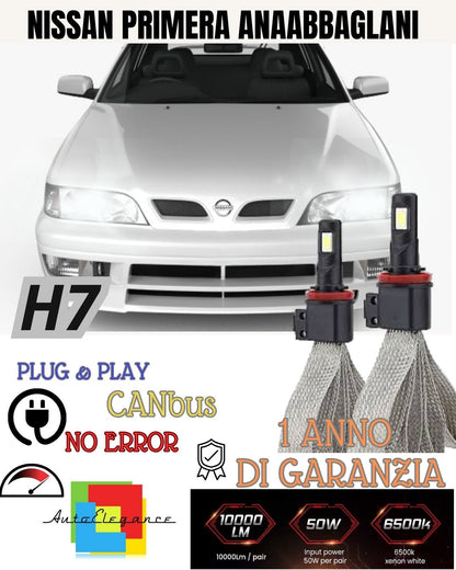 KIT LED H7 CANBUS PER NISSAN PRIMERA 6000K 6400 LUMEN NO ERROR ANABBAGLIANTE