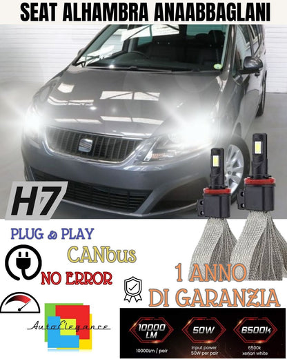 KIT LED H7 SEAT ALHAMBRA 7N 6000K XENON ANABBAGLIANTI 6400 LUMEN NO AVARIA LUCI