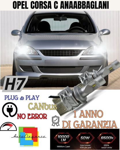 KIT LED H7 CANBUS OPEL CORSA C 8000 LUMEN 6500K LOW BEAM + LAMP HOLDER