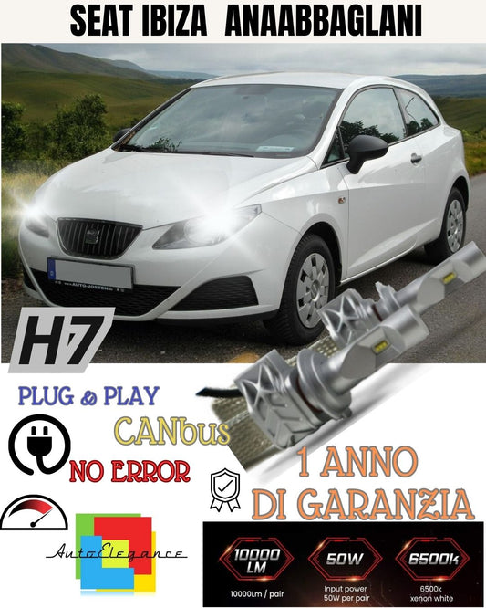 SEAT IBIZA IV 6J CANBUS H7 LED KIT WITH 8000 LUMEN 6500K WHITE LOW BEAM LEDS