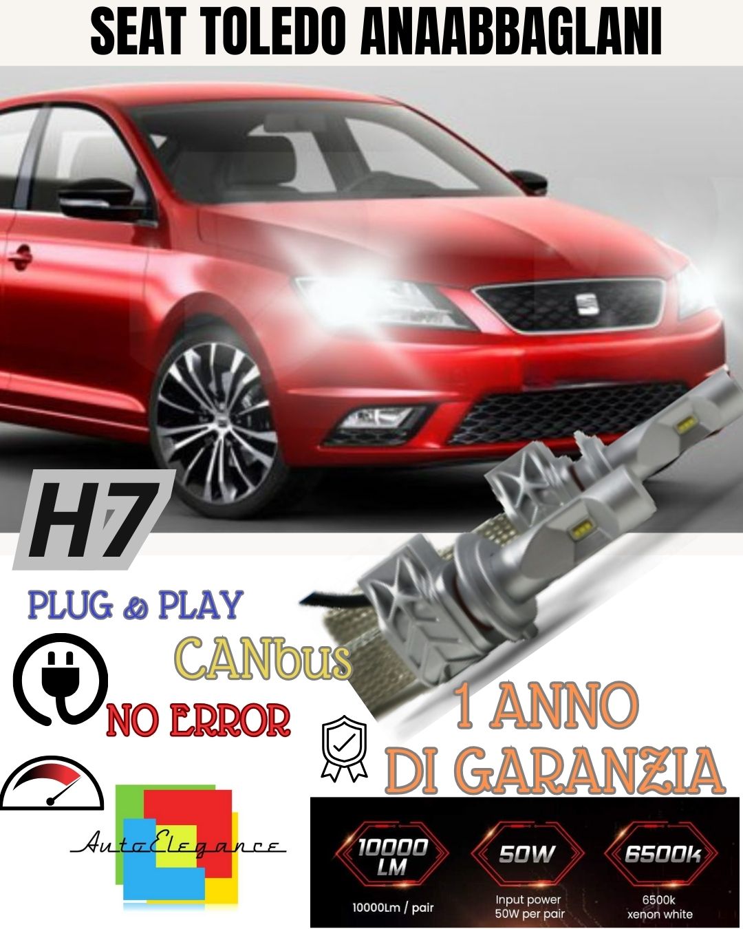 LED KIT H7 CANBUS SEAT TOLEDO IV KG LED 8000 LUMEN 6500K WHITE LOW BEAM