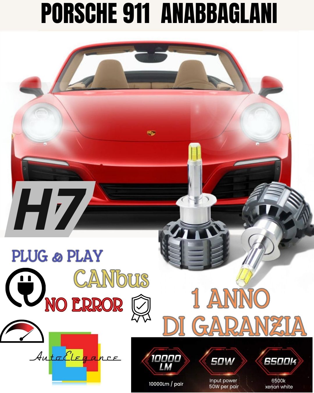 KIT LED H7 CANBUS PORSCHE 911 997 9600 LUMEN 6000K WHITE CANBUS LOW BEAM 