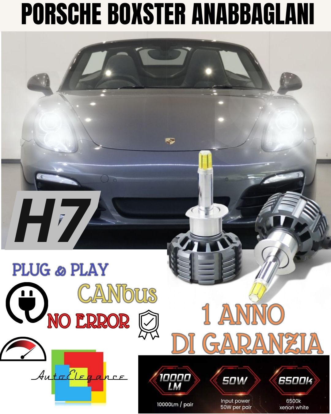 KIT LED H7 CANBUS PORSCHE BOXSTER 981 9600 LUMEN 6000K CANBUS LOW BEAM 
