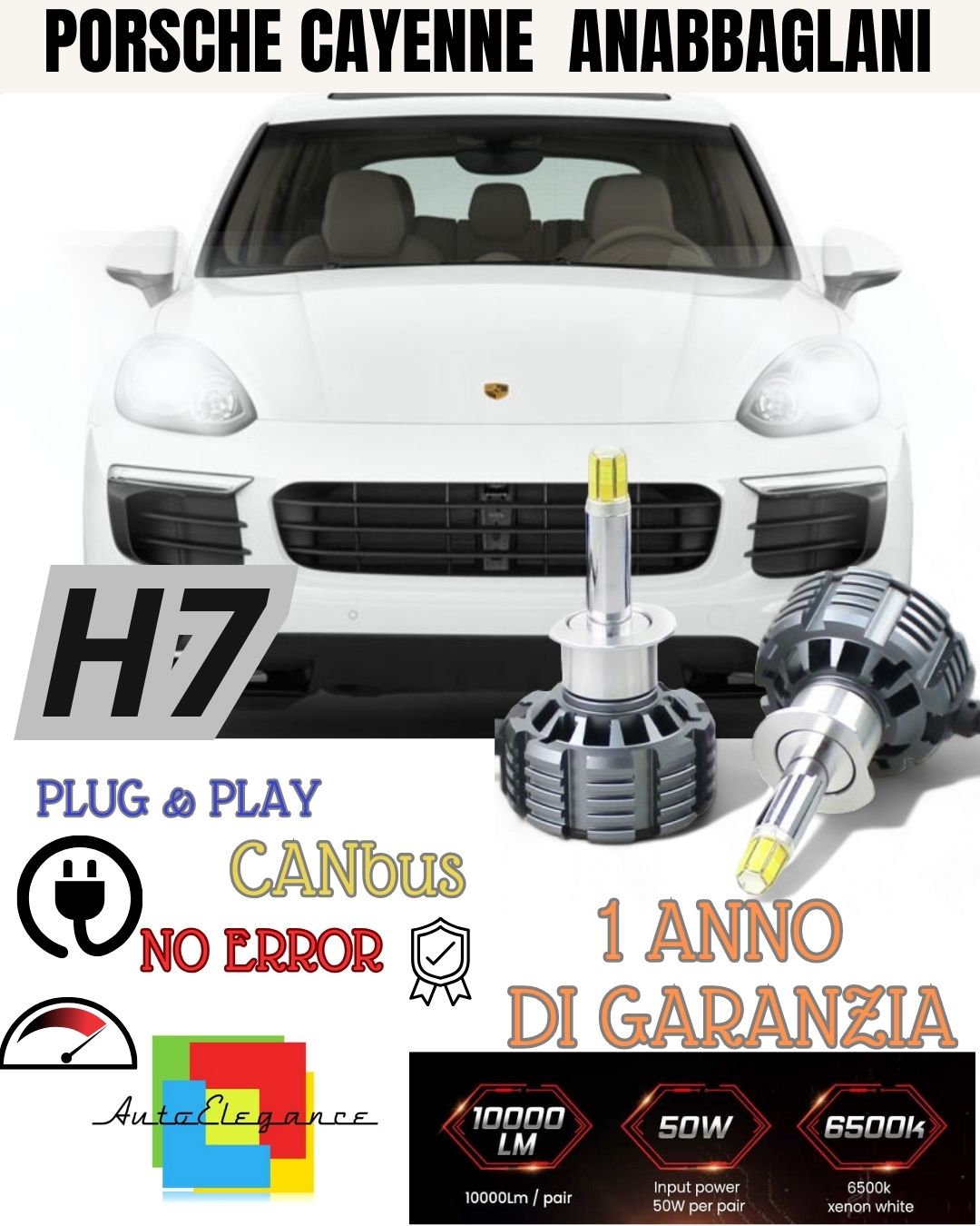 KIT LED H7 CANBUS PORSCHE CAYENNE 9PA RESTYLING 9600 LUMEN 6000K LOW BEAM 