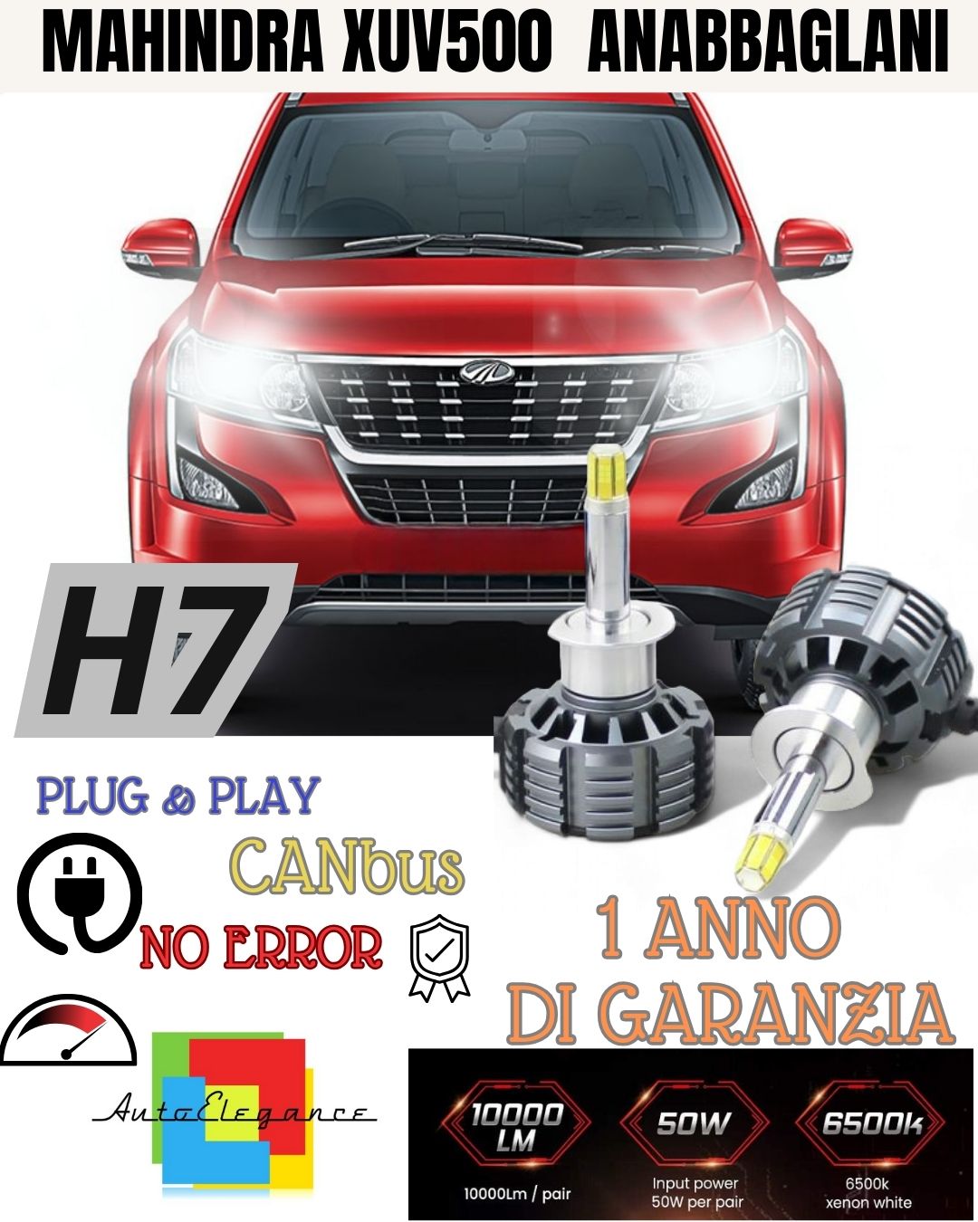 H7 LED KIT MAHINDRA XUV500 RESTYLING CANBUS 6000K 9600 LUMEN LOW BEAM