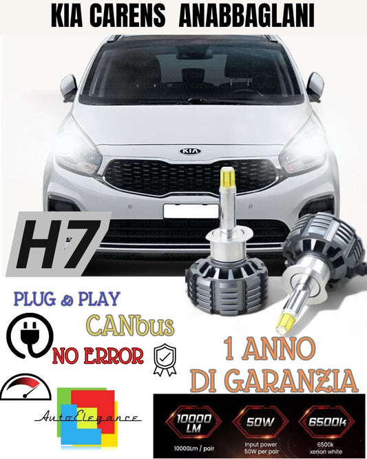 KIT A LED H7 KIA CARENS MK3 CANBUS 6000K BIANCO 9600 LUMEN ANABBAGLIANTI