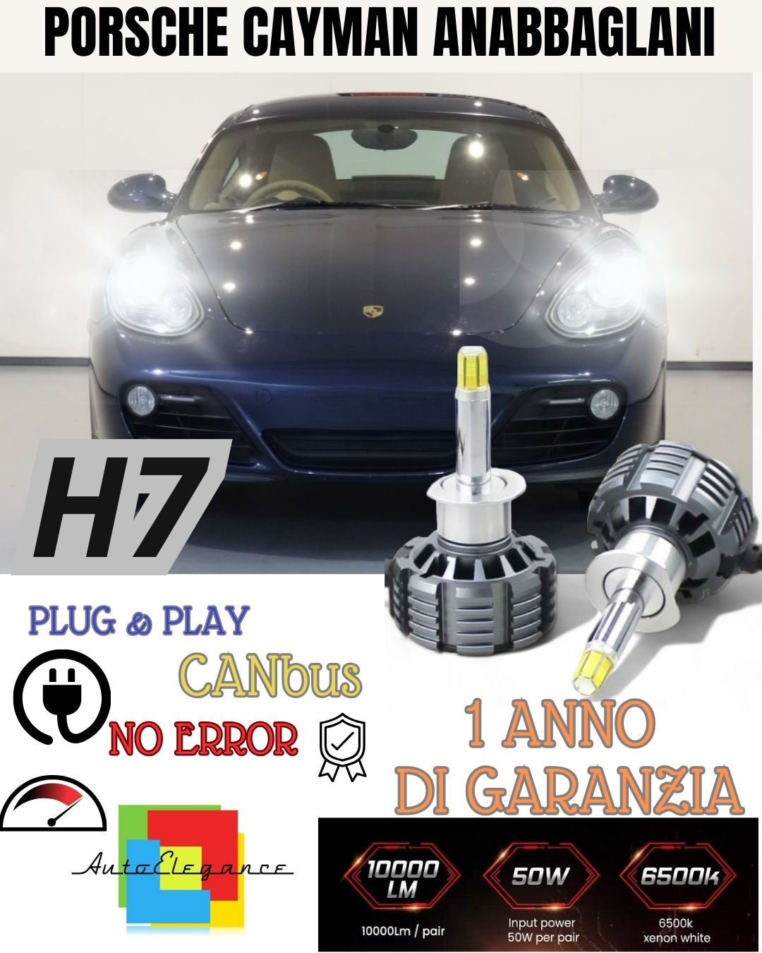 KIT LED H7 CANBUS PORSCHE CAYMAN 987 9600 LUMEN 6000K CANBUS ANABBAGLIANTI