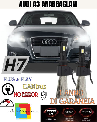 KIT LED H7 CANBUS AUDI A3 8V 6000K XENON ANABBAGLIANTI 6400 LUMEN + PORTALAMPADE