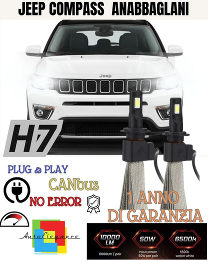 FULL LED KIT HB3 JEEP COMPASS MK2 6000K WHITE CANBUS LOW BEAM HIGH BEAM 