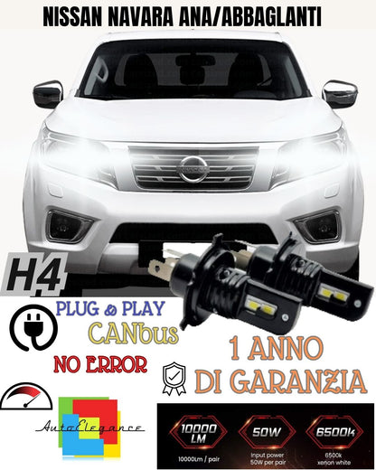 KIT H4 A LED NISSAN NAVARA LAMPADE LED H4 6000K XENON BIANCO NO AVARIA LUCI