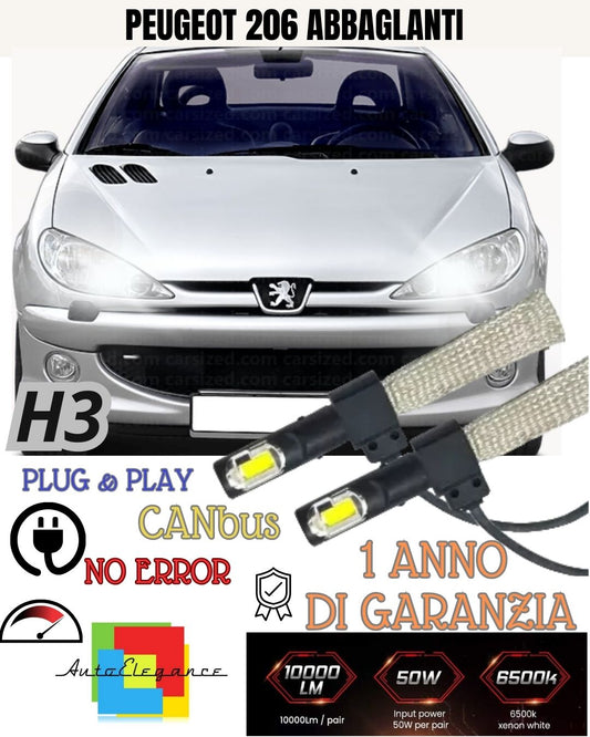 FULL LED KIT PEUGEOT 206 FROM 10/2006 LED H1 6000K WHITE 6400 LUMEN HIGH BEAM 