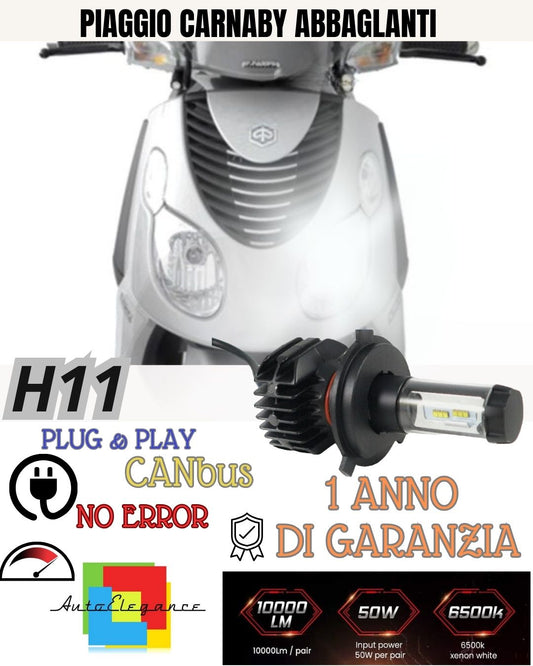 ⚡⚡LAMPADA LED H11 6000K 4900 LUMEN CANBUS PIAGGIO CARNABY ABBAGLIANTE NO AVARIA⚡