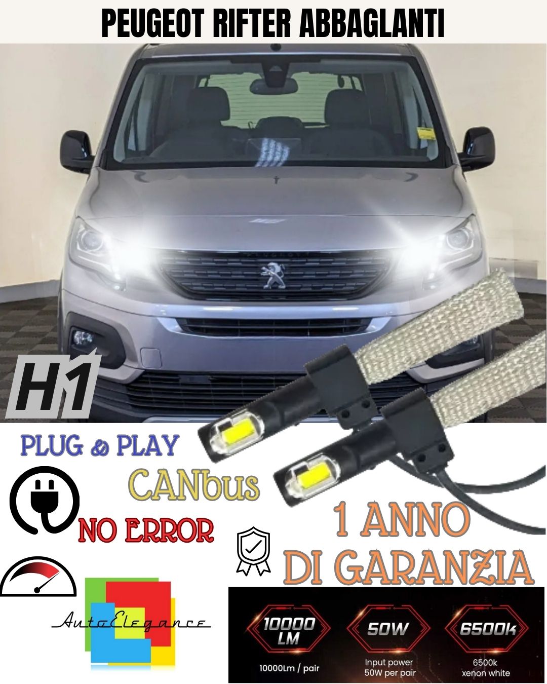 PEUGEOT RIFTER LED HIGH BEAM LAMPS H1 LED LAMPS NO FAILURE WHITE XENON