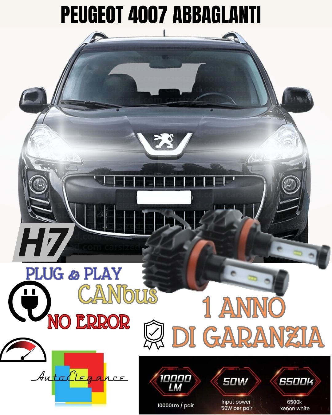 😍😍KIT LED H7 PER PEUGEOT 4007 6000K BIANCO GHIACCIO CANBUS ABBAGLIANTI LED😍😍