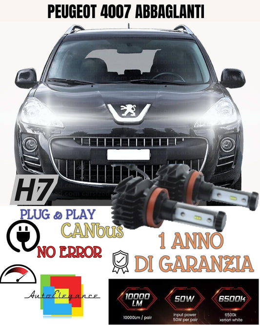 😍😍KIT LED H7 PER PEUGEOT 4007 6000K BIANCO GHIACCIO CANBUS ABBAGLIANTI LED😍😍