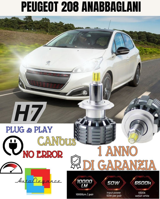 KIT FULL LED H7 6000K CANBUS LED PER LENTICOLARI PEUGEOT 208 NO AVARIA