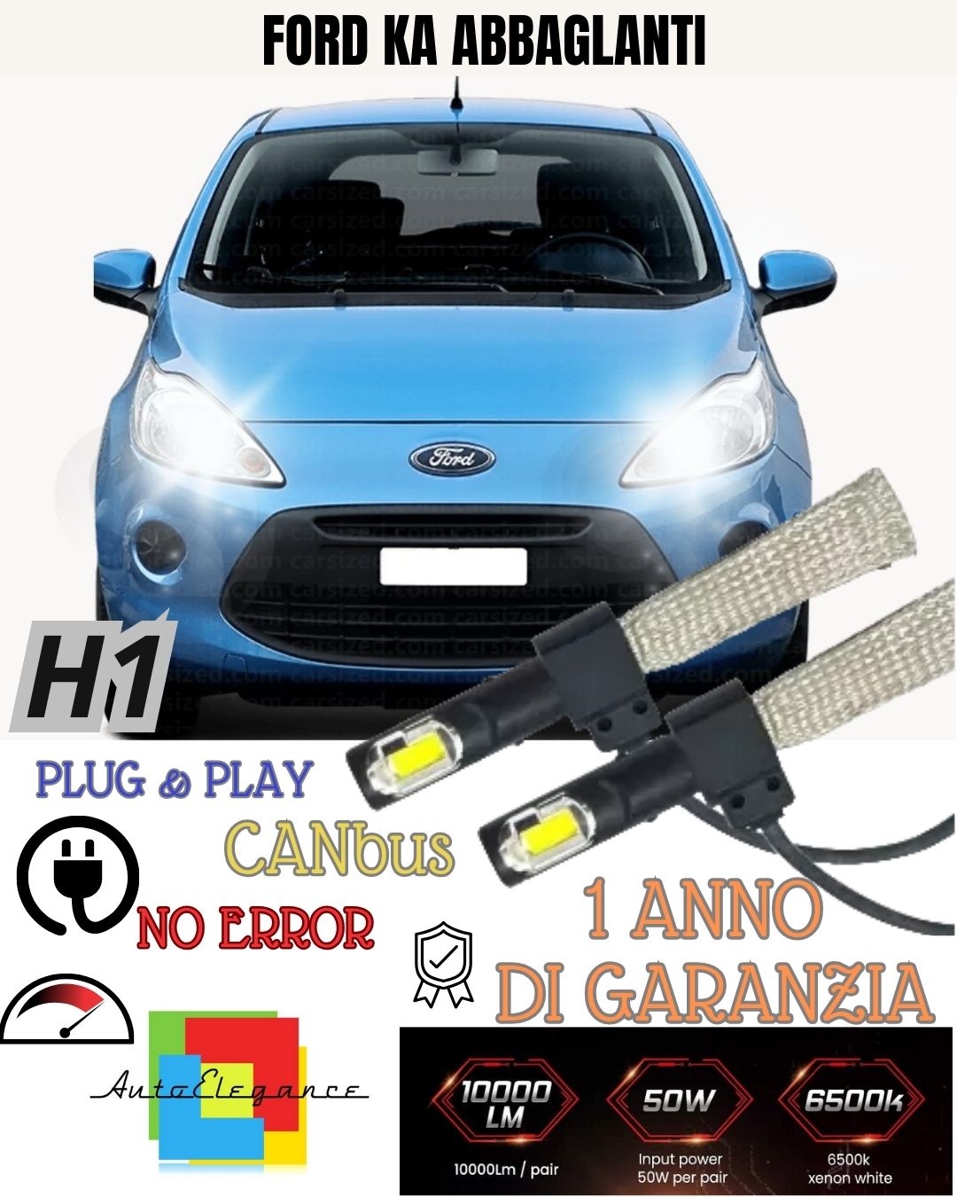 KIT FULL LED FORD KA H1 6000K NO ERROR GLARE CANBUS 6400 LUMEN