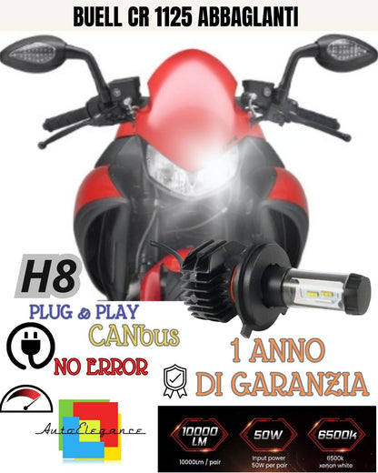 LAMPADA LED H8 6000K 4900 LUMEN CANBUS BUELL CR 1125 ABBAGLIANTE NO AVARIA LUCI