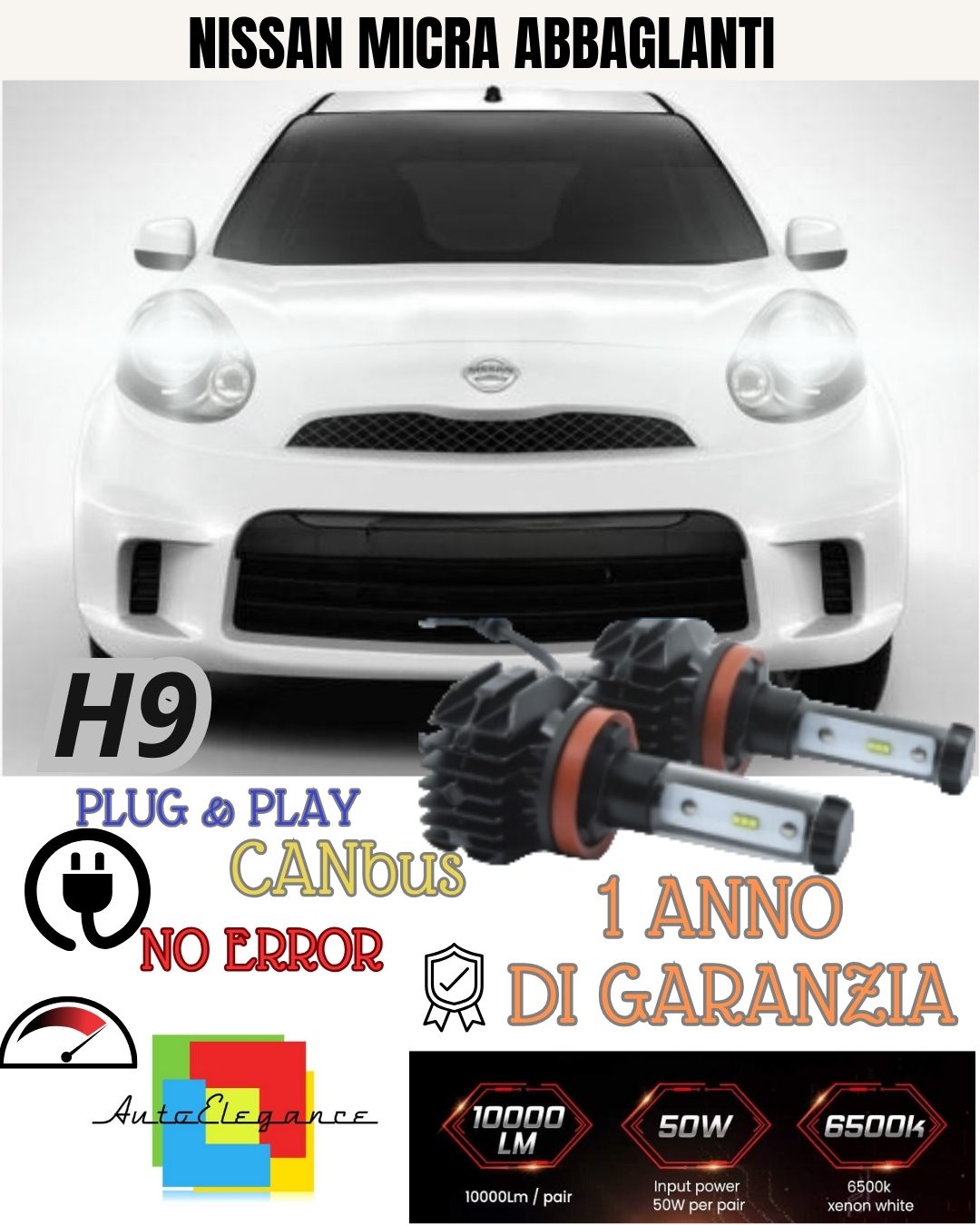 KIT FULL LED H9 PER NISSAN MICRA MK5 6000K BIANCO 9800 LUMEN CANBUS ABBAGLIANTI