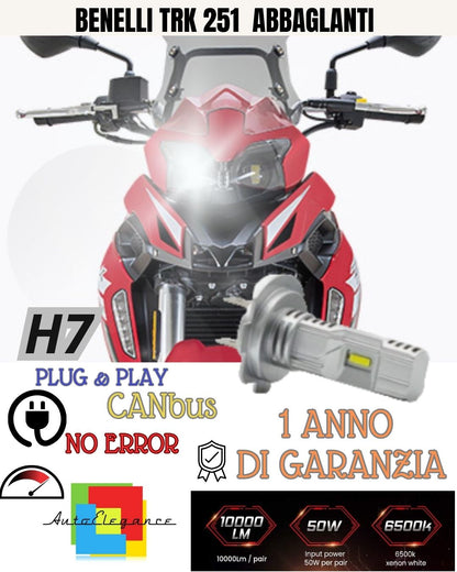 ⚡⚡LAMPADA LED H7 6000K 3500 LUMEN CANBUS BENELLI TRK 251 ABBAGLIANTE NO AVARIA⚡⚡