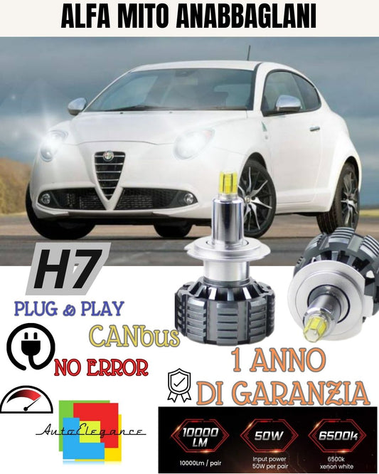 KIT H7 LED CANBUS ANABBAGLIANTI ALFA MITO + PORTALAMPADE 6000K NO ERROR