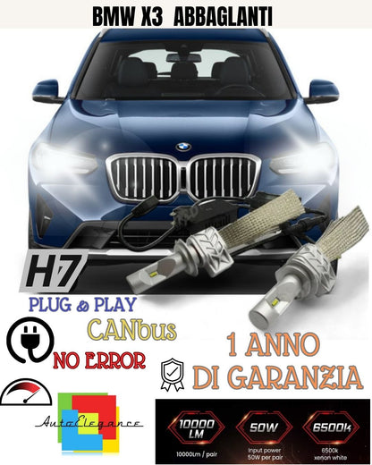 KIT FULL LED BMW X3 G01 H7 6500K ABBAGLIANTE CANBUS 8000 LUMEN XENO