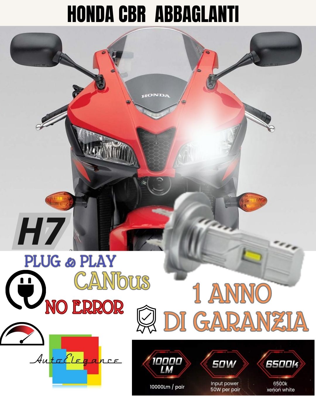 😎LAMPADA LED H7 6000K 3500 LUMEN CANBUS HONDA CBR 600 RR ABBAGLIANTE NO AVARIA