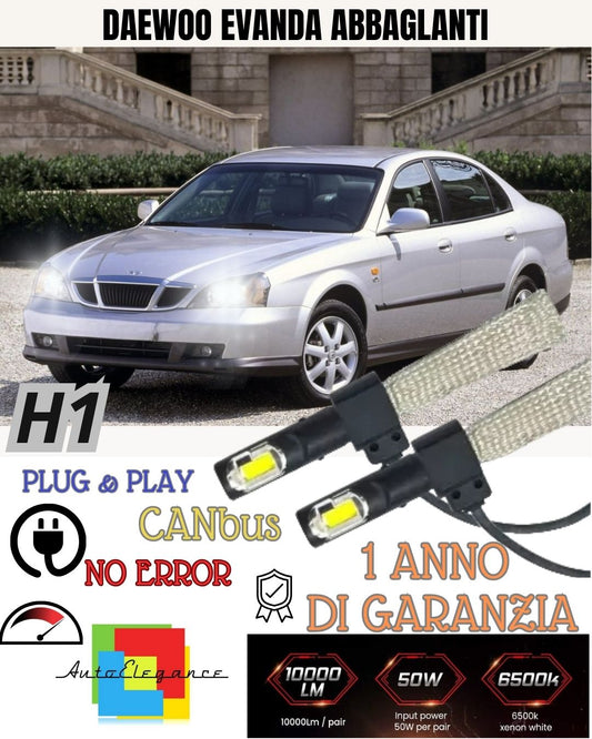 KIT FULL LED DAEWOO EVANDA LAMPADE LED H1 6000K XENON BIANCO ABBAGLIANTE