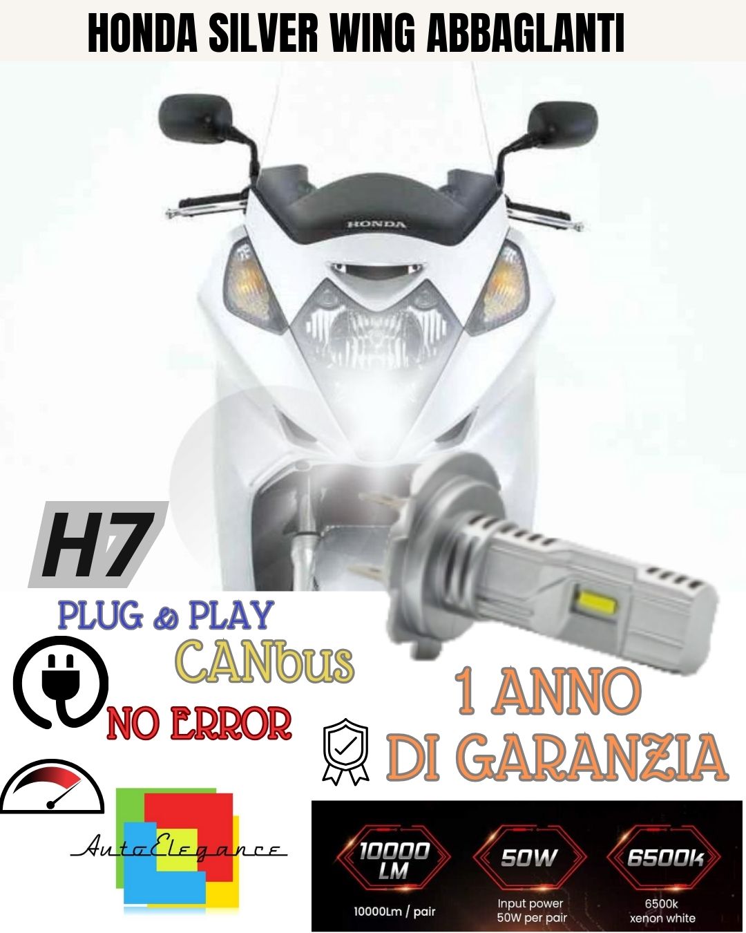 🏍️LAMPADA LED H7 3000 LUMEN CANBUS HONDA SILVER WING 400 2008-2016 ABBAGLIANTE