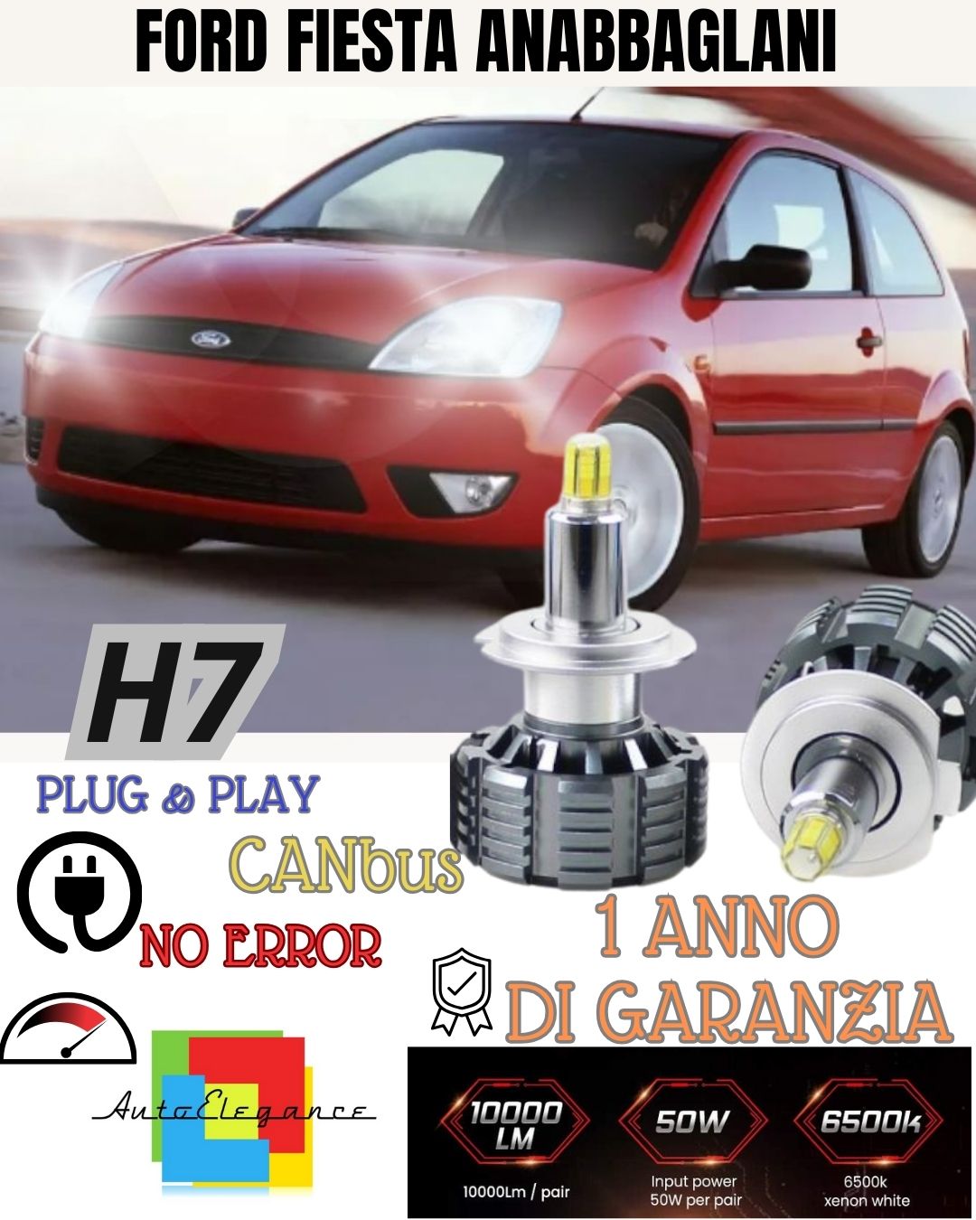 H7 LED KIT FORD FIESTA MK6 PRE-RESTYLING CANBUS LED FOR LENTICULAR HEADLIGHTS 9600LM 