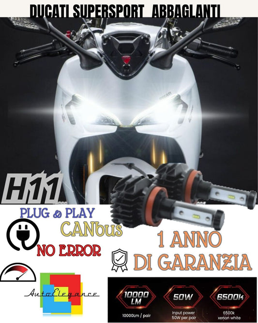 LAMPADA LED H11 6000K 4900 LUMEN CANBUS DUCATI SUPERSPORT ABBAGLIANTE NO ERROR