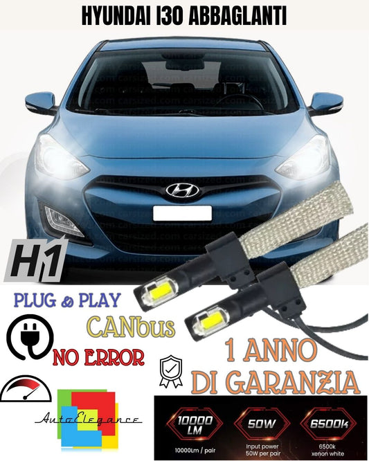 KIT LED H1 HYUNDAI I30 MK1 ABBAGLIANTI 6400 LUMEN 6000K BIANCO CANBUS