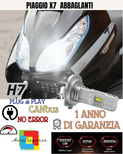 LAMPADA LED H7 6000K 3500 LUMEN CANBUS PIAGGIO X7 ABBAGLIANTE NO AVARIA LUCI