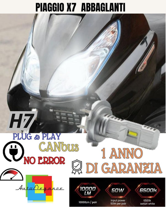LAMPADA LED H7 6000K 3500 LUMEN CANBUS PIAGGIO X7 ABBAGLIANTE NO AVARIA LUCI