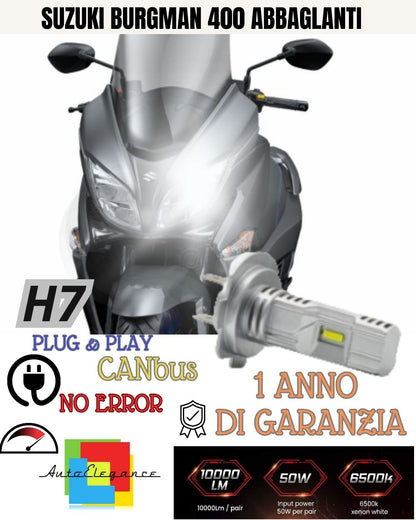 LAMPADA LED H7 6000K 3500 LUMEN CANBUS SUZUKI BURGMAN 400 ABBAGLIANTE NO AVARIA