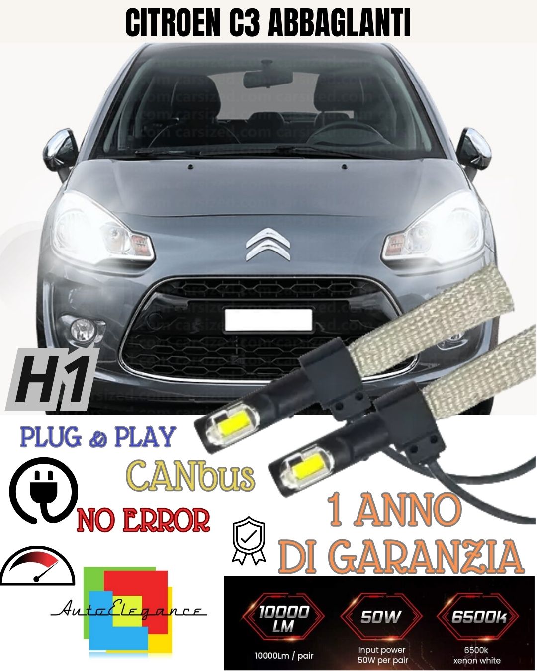 🔥 KIT LED H1 CITROEN C3 PICASSO ABBAGLIANTE ACCENSIONE RAPIDA 6400 LUMEN XENON