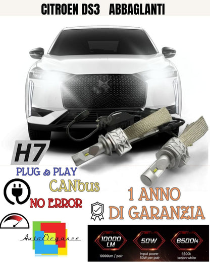 KIT FULL LED CITROEN DS3 CROSSBACK LED H7 6500K ABBAGLIANTE CANBUS 8000 LUMEN