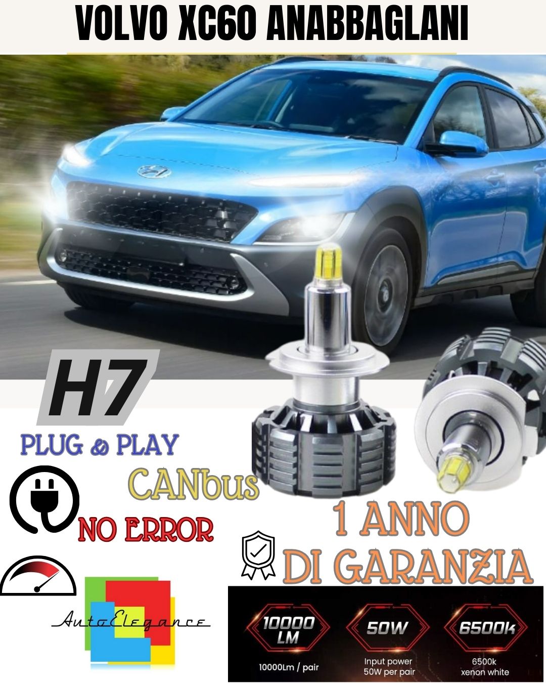 KIT LAMPADE ANABBAGLIANTI LED HYUNDAI KONA LED H7 6000K BIANCO NO ERROR