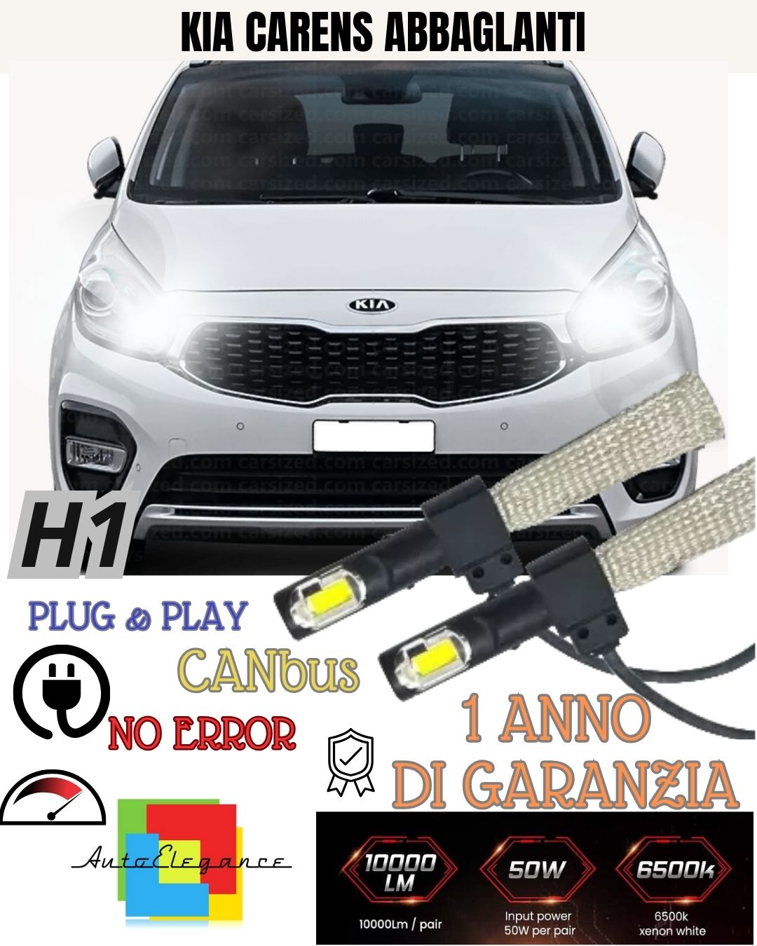 KIT LED H1 KIA CARENS MK3 ABBAGLIANTE ACCENSIONE RAPIDA 6400 LUMEN ABBAGLIANTI