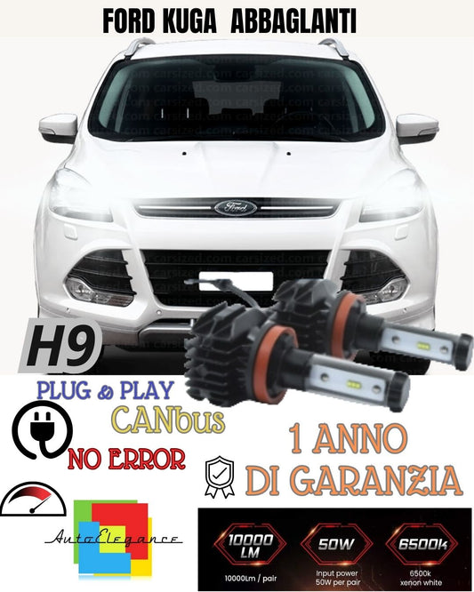 🌞KIT FULL LED H9 FORD KUGA MK3 6000K 9800 LUMEN CANBUS 6000K BIANCO ABBAGLIANTI