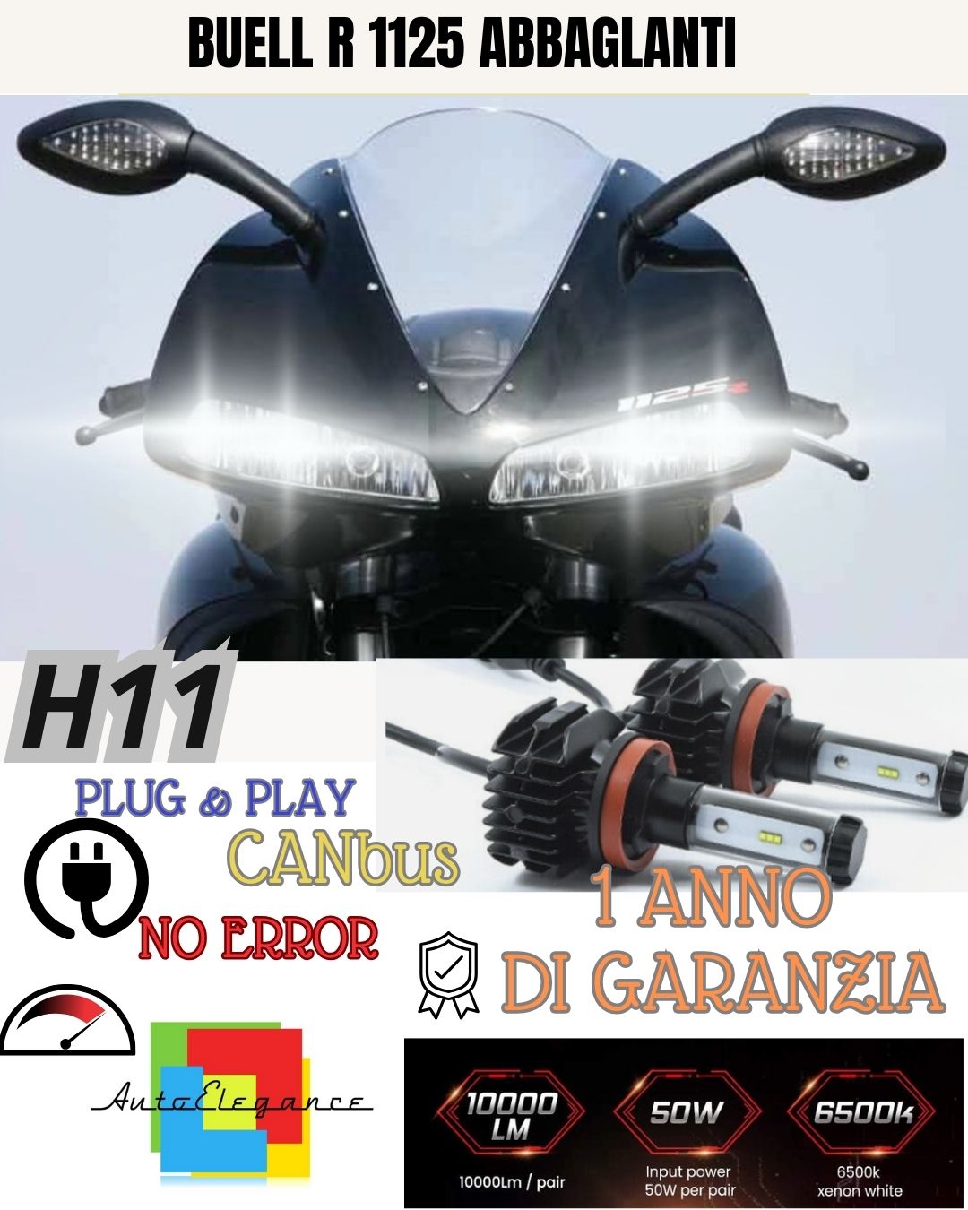 ⚡⚡KIT LED H8 6000K BIANCO 9800 LUMEN ABBAGLIANTI⚡ BUELL R 1125 ⚡NO AVARIA LUCI⚡⚡
