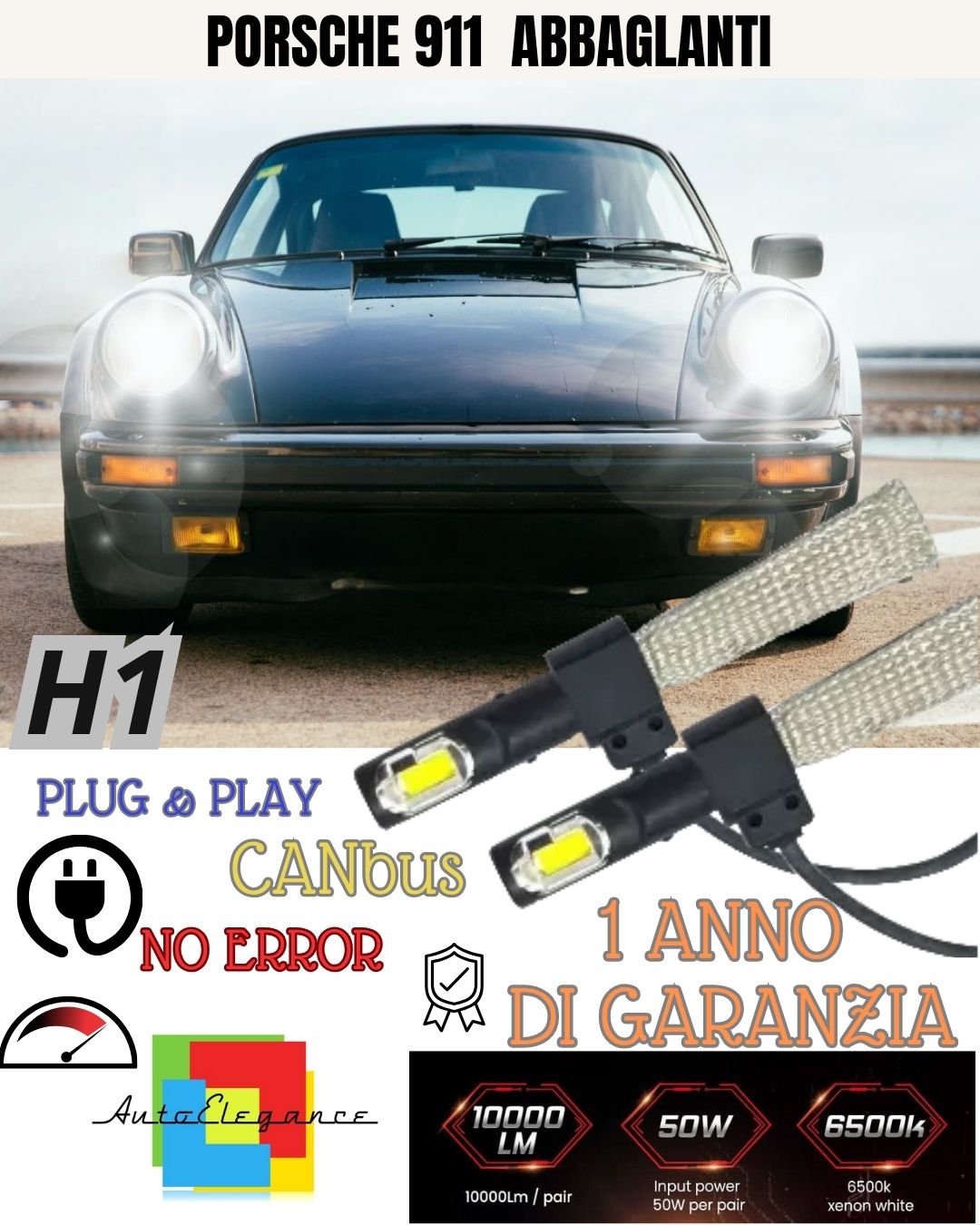 KIT LED H1 PORSCHE 911 993 ABBAGLIANTE ACCENSIONE RAPIDA 6400 LUMEN XENON
