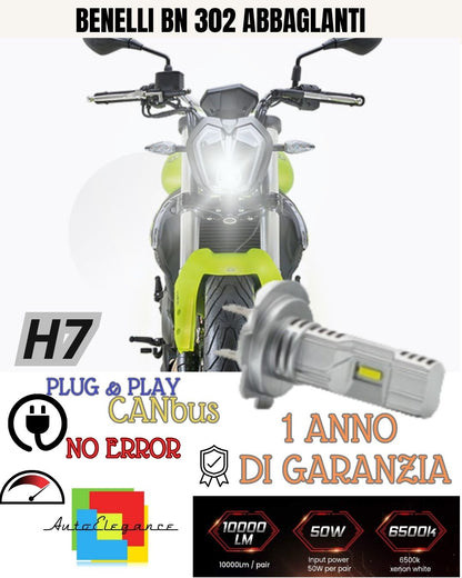 LAMPADA LED H7 6000K 3500 LUMEN CANBUS BENELLI BN 302 ABBAGLIANTE MOTO NO AVARIA