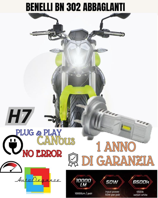 LAMPADA LED H7 6000K 3500 LUMEN CANBUS BENELLI BN 302 ABBAGLIANTE MOTO NO AVARIA