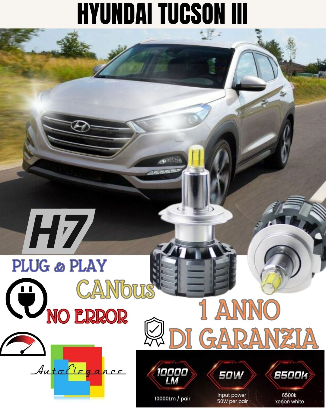 FULL LED KIT H7 6000K CANBUS LED FOR HYUNDAI TUCSON III LENTICULARS NO/FAULT 