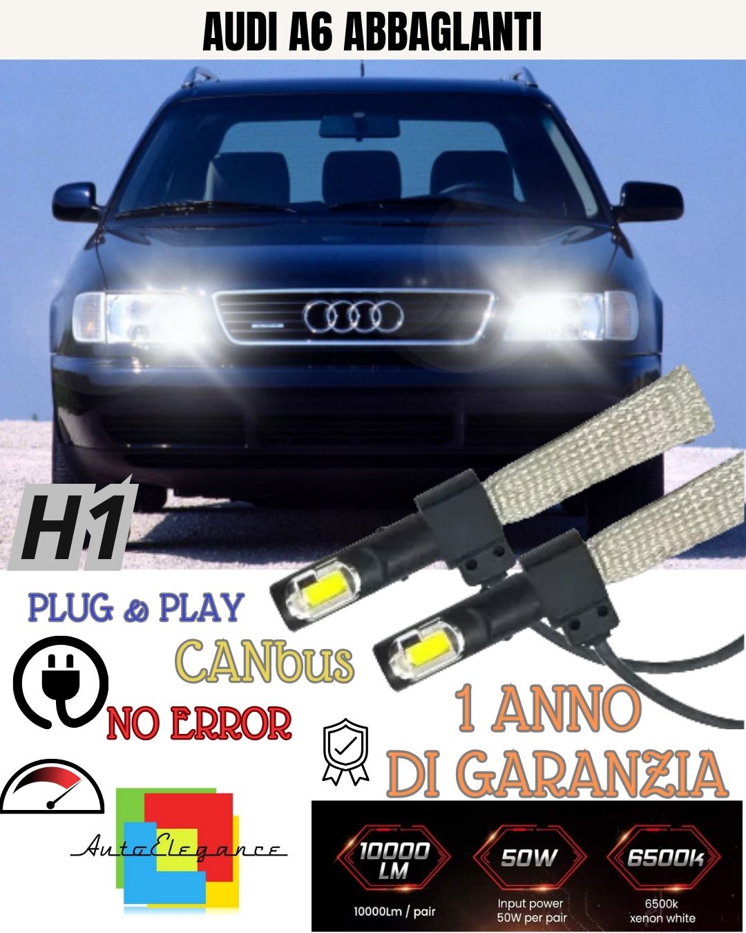 FULL LED KIT AUDI A6 C4 LED LAMPS H1 6000K XENON WHITE HIGH BEAM NO ERROR