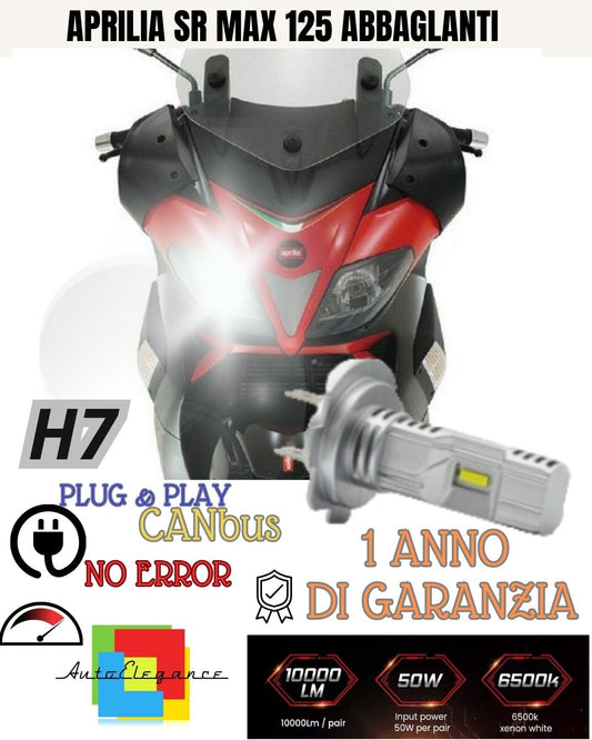 LAMPADA LED H7 3500 LUMEN CANBUS APRILIA SR MAX 125 300 ABBAGLIANTE NO AVARIA