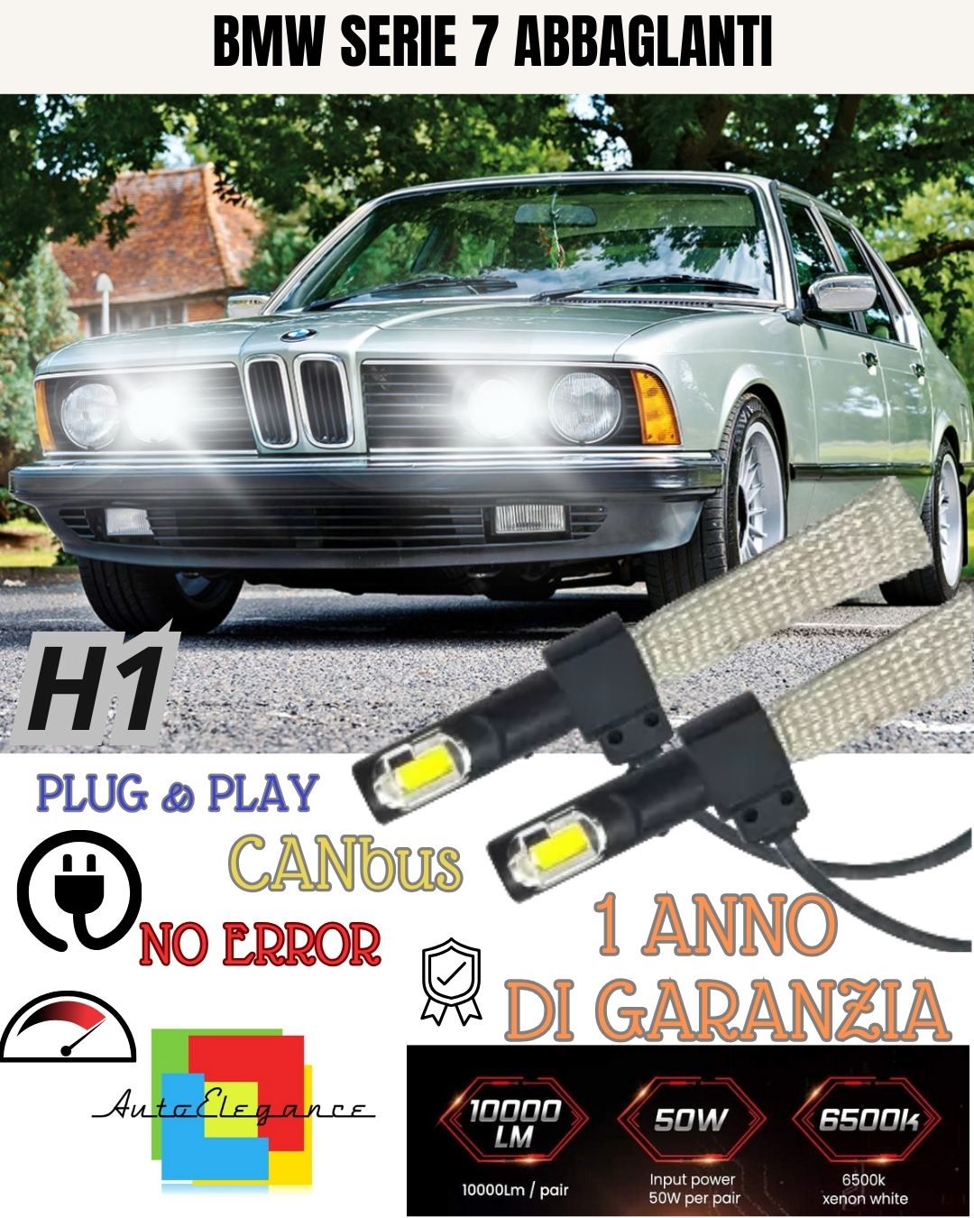 KIT FULL LED BMW SERIE 7 E32 LAMPADE LED H1 6000K XENON BIANCO ABBAGLIANTE